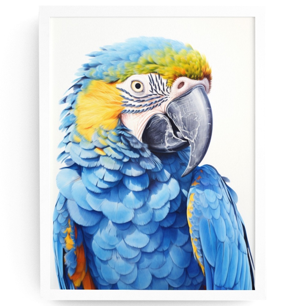 Blue Macaw Parrot Bird Watercolor Wall Art Print Poster Unframed